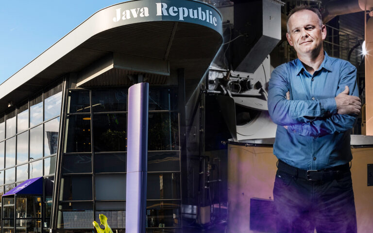 David McKernan, founder of Java Republic pictured alongside front of roastery in Dublin
