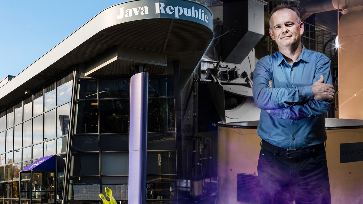 David McKernan, founder of Java Republic pictured alongside front of roastery in Dublin