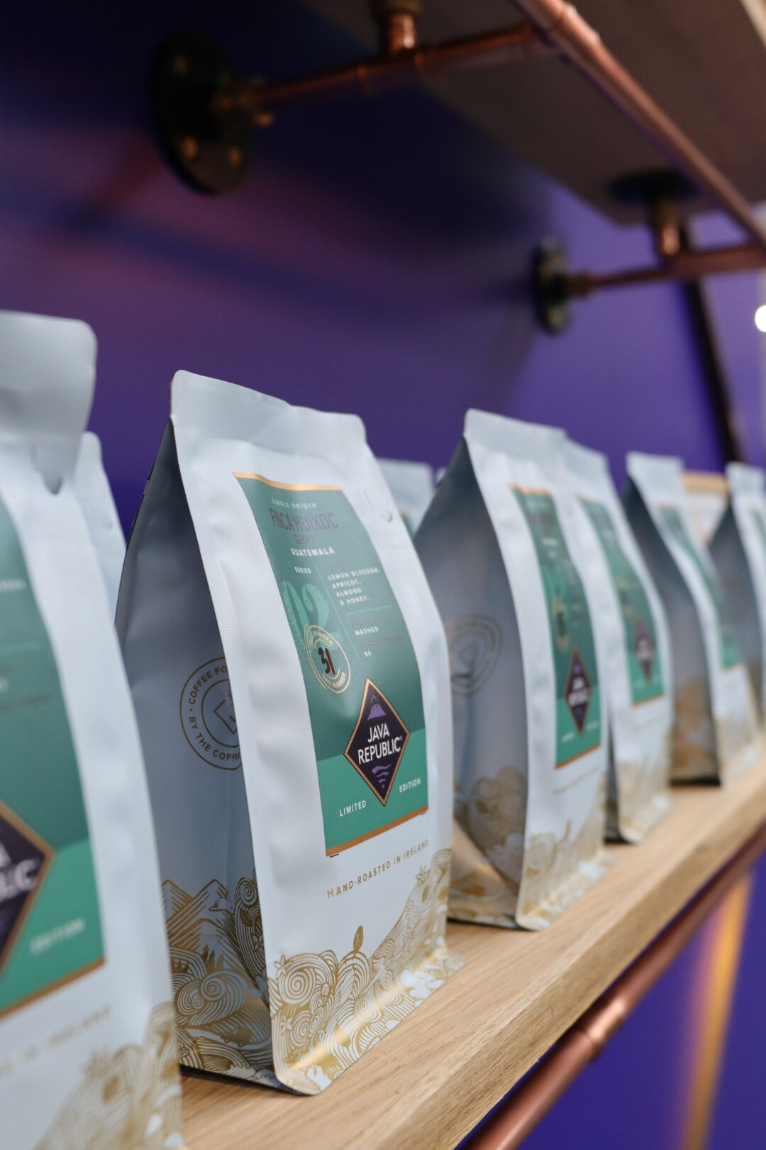 Java Republic's limited edition coffee on a shelf - containing some of the world's finest beans