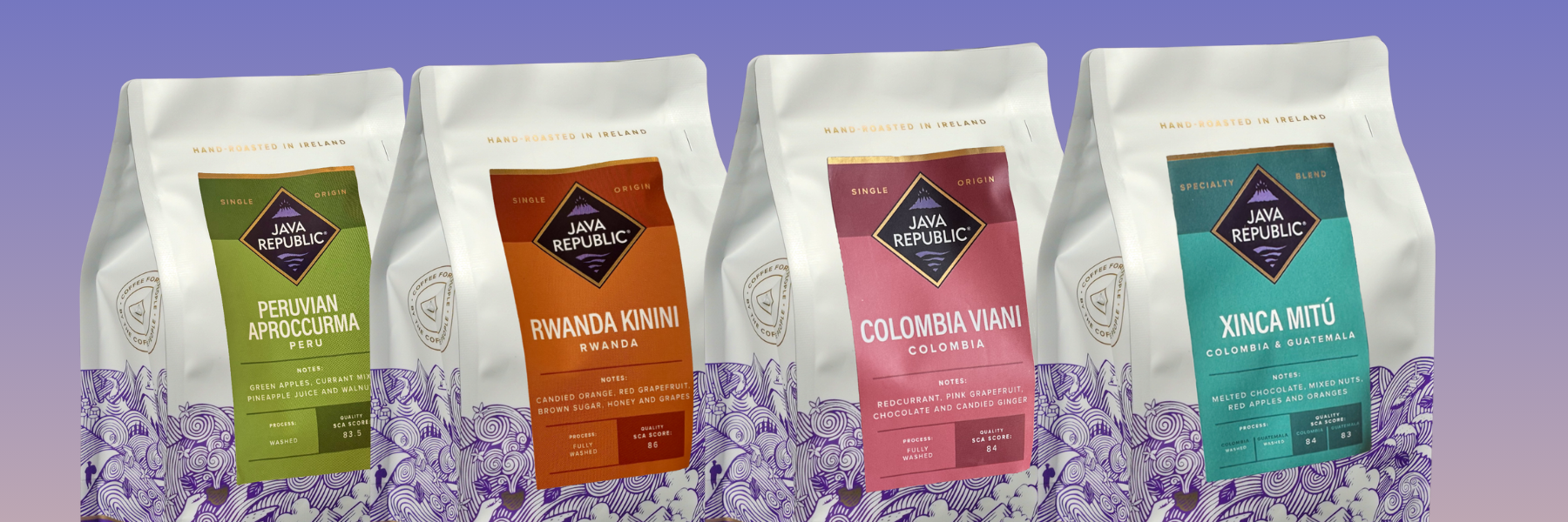 Premium Coffee Range at Java Republic including Peruvain Aproccurma, Rwanda Kinini, Colombia Viani, Xinca Mitu